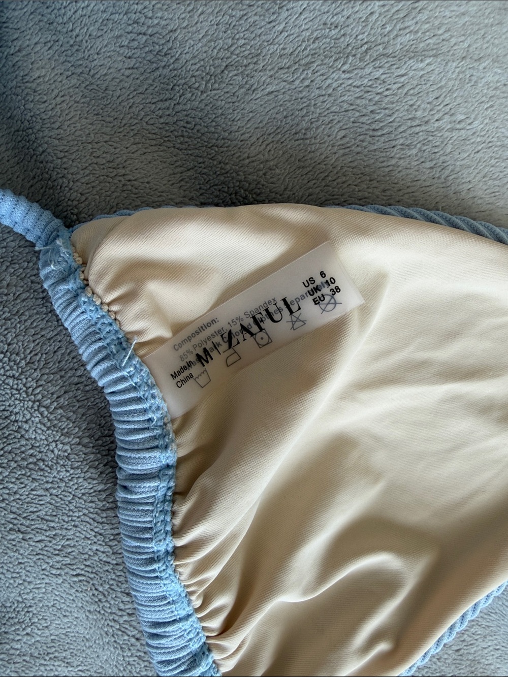 Zaful Light Blue Ribbed String Bikini - Picture 3 of 4